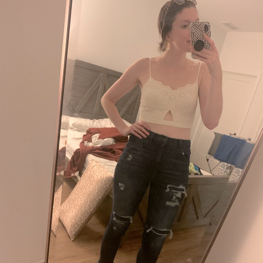 White Crochet American Eagle Crop Top